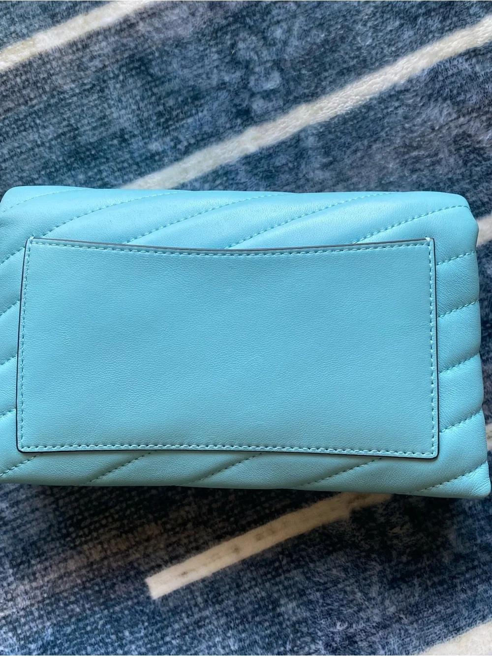 Tory Burch Quilted Leather Clutch in Light Celeste with Silver Logo